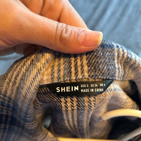 Long shein plaid flannel - blue and light brown - Picture 3 of 5